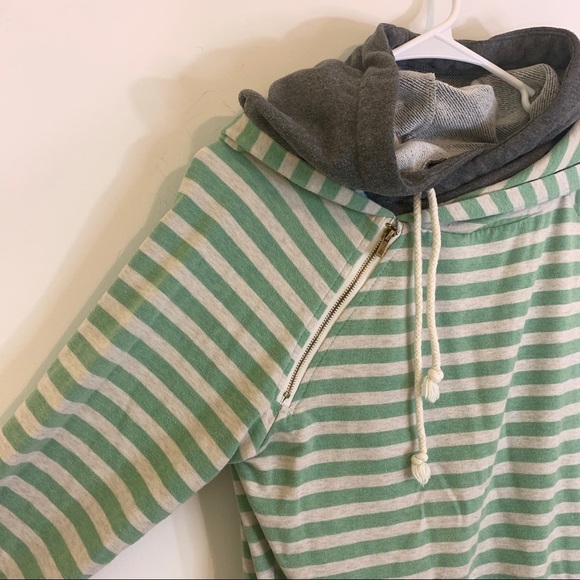 & Asymmetrical Zipper Double Hooded Sweatshirt - Picture 5 of 14